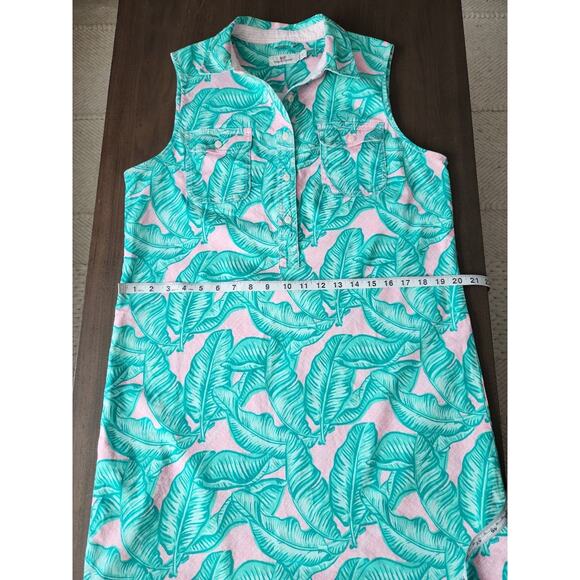 Vineyard Vines Green & Pink Banana Leaf Margo Shirt Dress Size 10 EUC - Picture 10 of 10